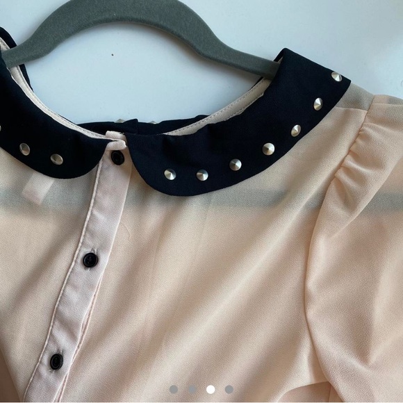Blush coloured button-up sheer blouse with a studded collar - Picture 3 of 4
